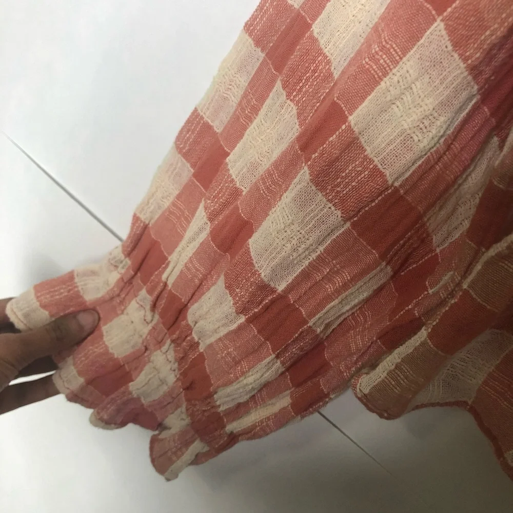 NWT Free People Honey Grove Rust Plaid Blouse